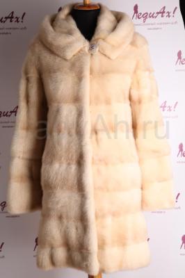 Норковая шуба с капюшоном, поперечка, цвет белое золото. 