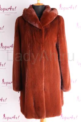 Шикарная норковая шуба с капюшоном, цвет терракота. Nafa Mink.