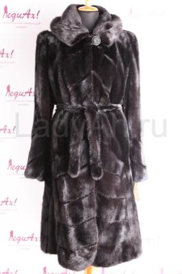 НОВАЯ стильная норковая шуба с капюшоном, цвет чёрный бриллиант. 