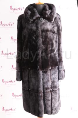 Оригинальная норковая шуба с капюшоном, перевертыш, цвет черный бриллиант.