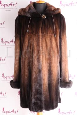 Норковая шуба с капюшоном, переход цвета. 