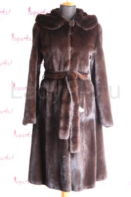 Норковая шуба с капюшоном в шикарном мехе, цвет черно-коричневый.