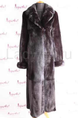 Длинная норковая шуба с английским воротом, цвет черный бриллиант. 