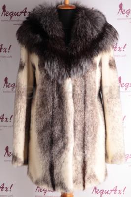 Шикарный норковый полушубок с капюшоном из чернобурки, крестовка. 