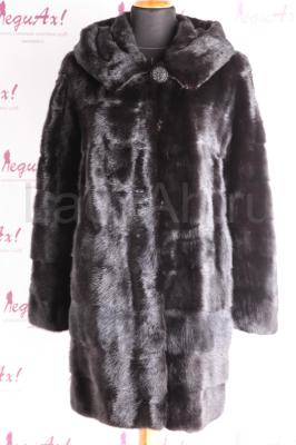 Норковая шуба с капюшоном, поперечка, цвет черный бриллиант.