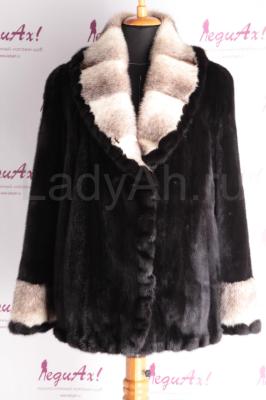 Шикарный норковый полушубок, цвет черный бриллиант, с отделкой из крестовки. 