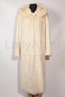 Длинная норковая шуба с капюшоном. Цвет паломино.