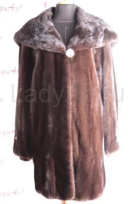 Норковый полушубок с капюшоном, цвет черный бриллиант, перевертыш. 