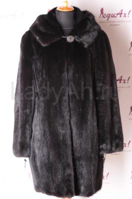 Удлиненный норковый полушубок с капюшоном, цвет черный бриллиант.