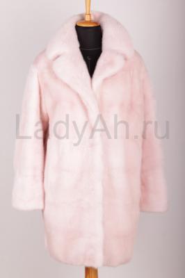 Норковый полушубок, поперечка, английский воротник, цвет pink velvet