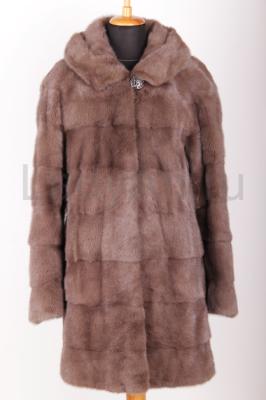 Норковая шуба с капюшоном, поперечка, цвет мокко Noble furs