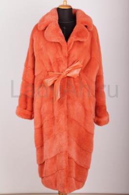 Норковая шуба, фасон кимоно, английский воротник, цвет Orange