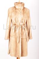 Норковое пальто, воротник стойка, цвет белое золото.