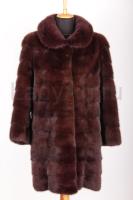 Норковая шуба, поперечка, цвет вишня