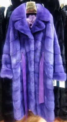 Норковая шуба фасон кимоно, цвет фиалковый, длина 130 см