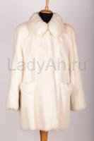Норковый полушубок в аукционном мехе с накладными карманами, цвет айвори