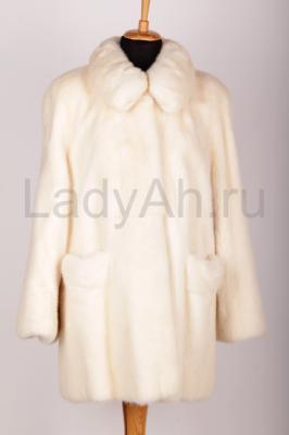 Норковый полушубок в аукционном мехе с накладными карманами, цвет айвори