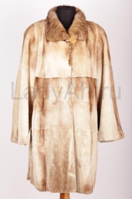 Элегантное норковое пальто, полустрижка, цвет золотой песок, Filimegas furs