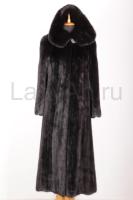 Роскошная норковая шуба с капюшоном, длина в пол, роспуск, цвет черный бриллиант