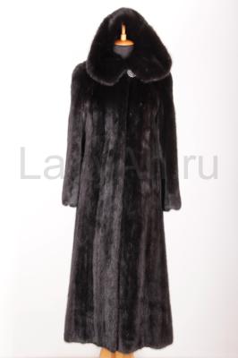 Роскошная норковая шуба с капюшоном, длина в пол, роспуск, цвет черный бриллиант
