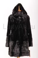 Новая норковая шуба с капюшоном, фасон москвичка, мех норка перевертыш, цвет черный бриллиант