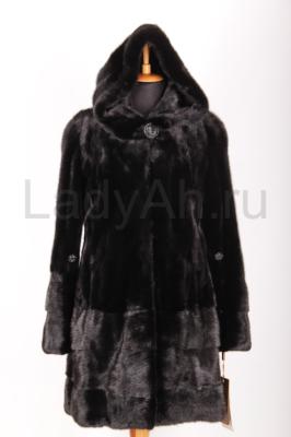 Новая норковая шуба с капюшоном, фасон москвичка, мех норка перевертыш, цвет черный бриллиант