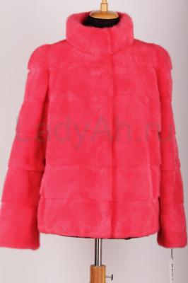 Новый короткий норковый полушубок, поперечка, цвет коралл, аукционный мех, размер 46-48