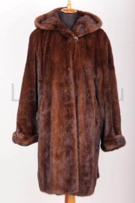 Норковая шуба с капюшоном цвет темный орех, длина 100 см