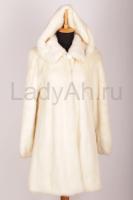 Норковая шуба с капюшоном, трапеция, цвет айвори, шампань 