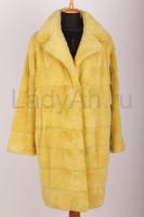 Новое норковое пальто, фасон кокон, раскладка меха поперечка,  цвет охра (горчичный), длина 100 см