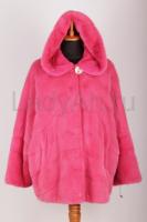 Новый норковый полушубок/куртка с капюшоном фасон кимоно, цвет брусника, длина 75 см, диагональ (паркет)