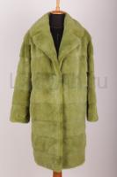 Новая норковая шуба фасон кокон, раскладка меха поперечка, длина 100 см, цвет оливковый
