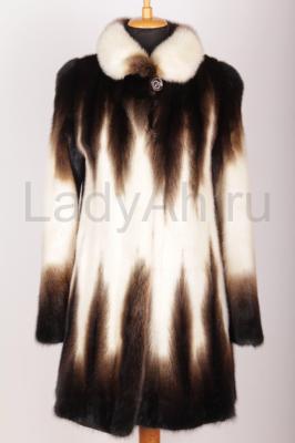 Норковая шуба трапеция, роспуск, переход цвета (деграде), воротник полукруглый отложной