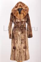 Длинная норковая шуба, принт трафарет, цельная,  с капюшоном из соболя