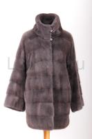 Норковый полушубок поперечка, воротник стойка, цвет графит, нафа, Elena furs