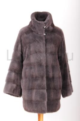 Норковый полушубок поперечка, воротник стойка, цвет графит, нафа, Elena furs