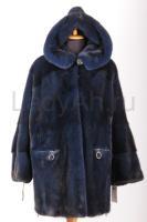 Новый удлиненный норковый полушубок с капюшоном, цвет индиго, мех нафа. Качество Люкс.