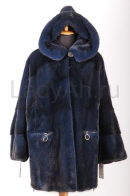 Новый удлиненный норковый полушубок с капюшоном, цвет индиго, мех нафа. Качество Люкс.