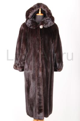 Шикарная длинная норковая шуба с капюшоном из густейшей норки, цвет горький шоколад