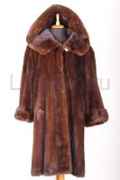 Норковая шуба с капюшоном, цвет орех, роспуск