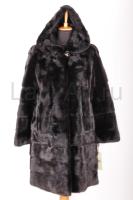 Новая норковая шуба с капюшоном, поперечка, цвет черный бриллиант.
