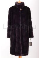 Новая шикарная норковая шуба прямого кроя, диагональной раскладки, воротник стойка, черничного цвета