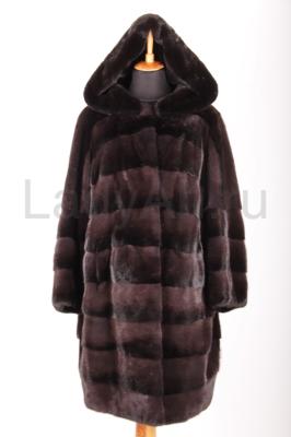 Норковая шуба с капюшоном в аукционном мехе, переход цвета