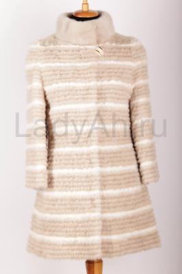Кардиган из вязанной норки на кашемире, цвет пастель с белым