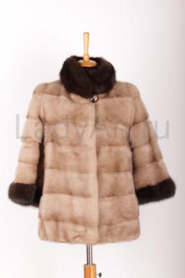Короткий норковый полушубок, автоледи, с отделкой на рукавах и воротнике из песца