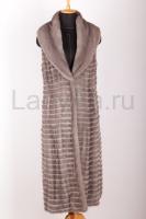 Новый длинный жилет из норки, цвет графит, воротник шаль, выкладка меха поперечка.