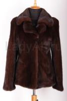 Короткий норковый полушубок, автоледи, английский воротник, цвет горький шоколад