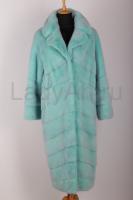 Новая Норковая шуба, английский воротник, диагональ, фасон кокон, цвет Тиффани с фиолетовым напылением