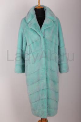 Новая Норковая шуба, английский воротник, диагональ, фасон кокон, цвет Тиффани с фиолетовым напылением