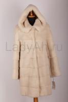 Новая норковая шуба с капюшоном из аукционного меха, поперечка, цвет айвори